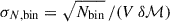 Mathematical equation: $ \sigma_{N,\mathrm{bin}} = \sqrt{N_{\mathrm{bin}}}\,/(V\,\delta\mathcal{M}) $