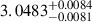 Mathematical equation: $ 3.0483^{+0.0084}_{-0.0081} $