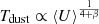 Mathematical equation: $ T_{\mathrm{dust}} \propto \langle U \rangle^\frac{1}{4+\beta} $