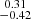 Mathematical equation: $ \substack{0.31 \\ -0.42} $