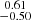 Mathematical equation: $ \substack{0.61 \\ -0.50} $