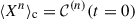 Mathematical equation: $ \langle X^n \rangle_{\mathrm{c}} = { \mathcal{C} }^{(n)}(t = 0) $