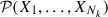 Mathematical equation: $ \mathcal{P}( X_1, \ldots , X_{N_k} ) $