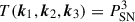 Mathematical equation: $ T(\boldsymbol k_1, \boldsymbol k_2, \boldsymbol k_3) = P_{\mathrm{SN}}^3 $