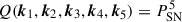 Mathematical equation: $ Q(\boldsymbol k_1, \boldsymbol k_2, \boldsymbol k_3, \boldsymbol k_4, \boldsymbol k_5) = P_{\mathrm{SN}}^5 $