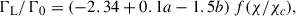 Mathematical equation: $$ \begin{aligned} \Gamma _{\rm L}/\Gamma _0 = (-2.34 +0.1 a -1.5 b)\, f(\chi /\chi _c), \end{aligned} $$