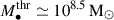 Mathematical equation: $ M_{\bullet}^{\mathrm{thr}} \simeq 10^{8.5}\,\mathrm{M}_\odot $