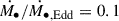 Mathematical equation: $ \dot{ M_\bullet}/\dot{ M_\bullet}_{\mathrm{,Edd}}=0.1 $