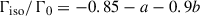 Mathematical equation: $$ \begin{aligned} \Gamma _{\rm iso}/\Gamma _0&= -0.85 - a - 0.9 b \end{aligned} $$