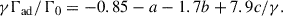 Mathematical equation: $$ \begin{aligned} \gamma \Gamma _{\rm ad}/\Gamma _0&= -0.85 - a - 1.7 b +7.9 c/\gamma . \end{aligned} $$