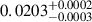 Mathematical equation: $ 0.0203^{+0.0002}_{-0.0003} $