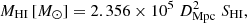 Mathematical equation: $$ \begin{aligned} {M}_{\rm HI}\,[{M}_\odot ] = 2.356\times 10^5\;{D}^2_{\rm Mpc}\; S_{\rm HI}, \end{aligned} $$