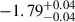 Mathematical equation: $ -1.79^{+0.04}_{-0.04} $
