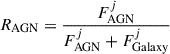 Mathematical equation: $ R_{\mathrm{AGN}} = \frac{F^{j}_{\mathrm{AGN}}}{F^{j}_{\mathrm{AGN}} + F^{j}_{\mathrm{Galaxy}}} $