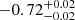 Mathematical equation: $ -0.72^{+0.02}_{-0.02} $