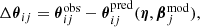 Mathematical equation: $$ \begin{aligned} \Delta {\boldsymbol{\theta }}_{ij} = {\boldsymbol{\theta }}_{ij}^\mathrm{obs}-{\boldsymbol{\theta }}_{ij}^\mathrm{pred}(\boldsymbol{\eta }, {\boldsymbol{\beta }}_{j}^\mathrm{mod}), \end{aligned} $$