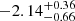 Mathematical equation: $ -2.14^{+0.36}_{-0.66} $