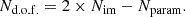 Mathematical equation: $$ \begin{aligned} N_{\rm d.o.f.} = 2 \times N_{\rm im} - N_{\rm param}. \end{aligned} $$