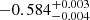 Mathematical equation: $ -0.584^{+0.003}_{-0.004} $
