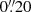 Mathematical equation: $ 0{{\overset{\prime\prime}{.}}}20 $