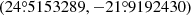 Mathematical equation: $ (24{{\overset{\circ}{.}}}5153289, -21{{\overset{\circ}{.}}}9192430) $