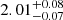 Mathematical equation: $ 2.01^{+0.08}_{-0.07} $