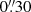 Mathematical equation: $ 0{{\overset{\prime\prime}{.}}}30 $