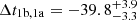 Mathematical equation: $ \Delta t_{\mathrm{1b,1a}} = -39.8^{+3.9}_{-3.3} $