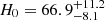 Mathematical equation: $ H_0 = 66.9^{+11.2}_{-8.1} $
