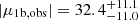 Mathematical equation: $ |\mu_{\mathrm{1b,obs}}|=32.4^{+11.1}_{-11.0} $