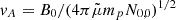 Mathematical equation: $ v_{A} = B_{0}/(4\pi \tilde \mu m_{p}N_{0,0})^{1/2} $