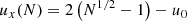 Mathematical equation: $$ \begin{aligned} u_{x}(N) = 2 \left(N^{1/2}-1 \right) - u_{0} \end{aligned} $$