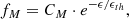 Mathematical equation: $$ \begin{aligned} f_{M} = C_{M} \cdot e^{-\epsilon /\epsilon _{th}} ,\end{aligned} $$