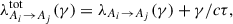 Mathematical equation: $$ \begin{aligned} \lambda ^{\mathrm{tot} }_{A_i \rightarrow A_j}(\gamma ) = \lambda _{A_i \rightarrow A_j} (\gamma ) + \gamma /c \tau , \end{aligned} $$