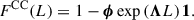 Mathematical equation: $$ \begin{aligned} F^{\mathrm{CC} }(L) = 1 - \boldsymbol{\phi } \exp \left( \boldsymbol{\Lambda } L\right) \boldsymbol{1} . \end{aligned} $$