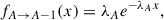 Mathematical equation: $$ \begin{aligned} f_{A \rightarrow A-1} (x) = \lambda _A e^{-\lambda _A x}, \end{aligned} $$
