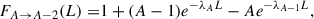 Mathematical equation: $$ \begin{aligned} F_{A \rightarrow A-2} (L) =&1 + (A-1)e^{-\lambda _A L} - Ae^{-\lambda _{A-1} L},\end{aligned} $$