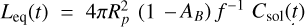 Mathematical equation: $\[L_{\text {eq}}(t)=4 \pi R_{p}^{2}(1- \left.A_{B}\right) f^{-1} ~C_{\text {sol}}(t)(a / 1 ~\mathrm{AU})^{-2}\]$