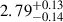 Mathematical equation: $ {2.79}_{-0.14}^{+0.13} $