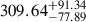 Mathematical equation: $ {309.64}_{-77.89}^{+91.34} $