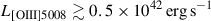 Mathematical equation: $ L_\mathrm{{[OIII]}5008}\gtrsim0.5\times10^{42}\,\rm{erg}\,\rm{s}^{-1} $