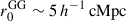 Mathematical equation: $ r_0^\mathrm{{GG}}\sim5\,h^{-1}\,\rm{cMpc} $