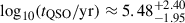 Mathematical equation: $ \log_{10}(t_{\mathrm{QSO}}/\mathrm{yr})\approx5.48_{-1.95}^{+2.40} $