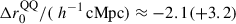 Mathematical equation: $ \Delta r_0^{\mathrm{QQ}}/(\ h^{-1}\,\rm{cMpc})\approx-2.1(+3.2) $