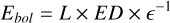 Mathematical equation: $\[E_{b o l}=L \times E D \times \epsilon^{-1}\]$