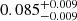 Mathematical equation: $ 0.085^{+0.009}_{-0.009} $