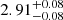 Mathematical equation: $ 2.91^{+0.08}_{-0.08} $