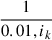 Mathematical equation: $ \frac{1}{0.01 , i_k} $
