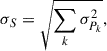 Mathematical equation: $$ \begin{aligned} \sigma _S = \sqrt{\sum _k \sigma _{P_k}^2} , \end{aligned} $$