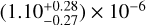 Mathematical equation: $(1.10^{+0.28}_{-0.27})\times 10^{-6}$